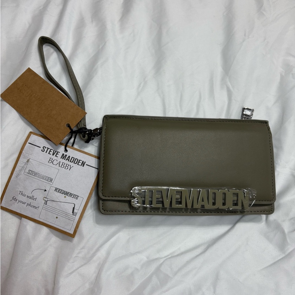 Steve Madden Olive Green Wristlet with Silver Accents